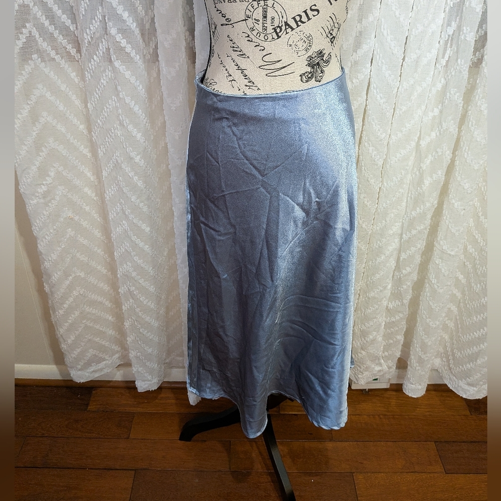Silk Shimmering Blue Midi Skirt